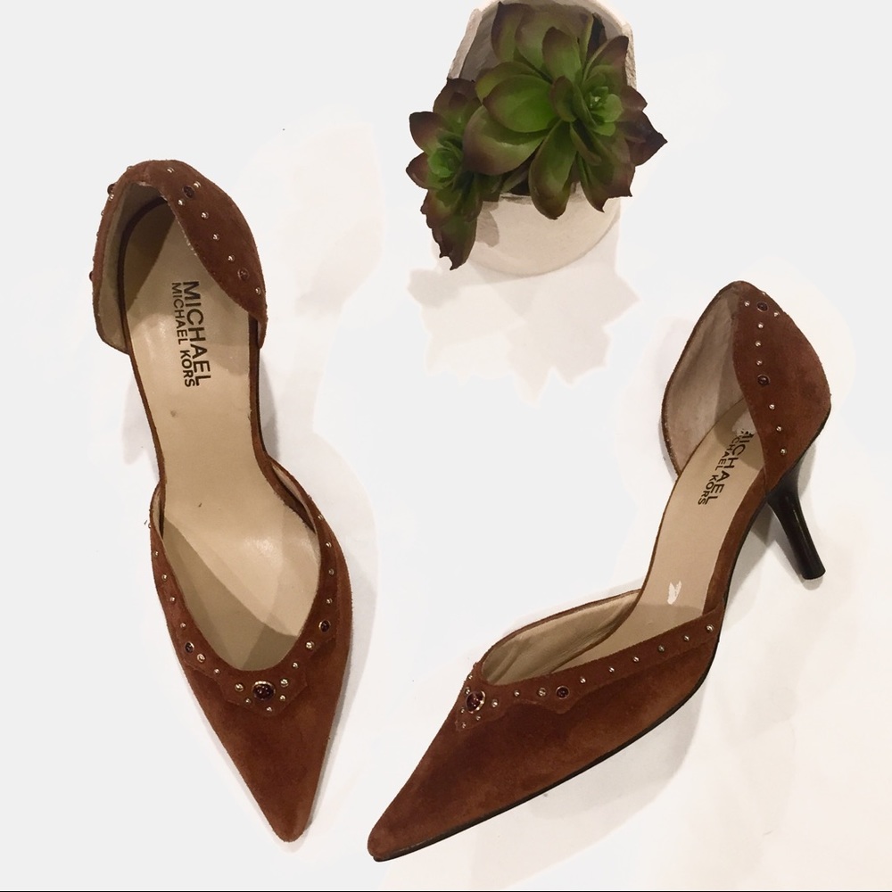 NWOT MICHAEL KORS suede embellished kitten heels